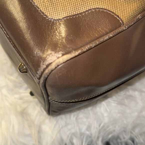 90s VTG Burberrys Boston Duffle Travel Bag Brown Leather Monogram Bag Italy Used - Picture 11 of 16